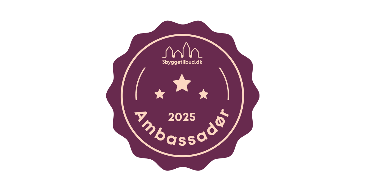 Vi er kåret som ambassadør i 2025 hos 3byggetilbud.dk!